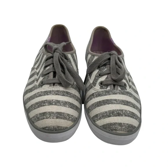 Keds Gray Off White Striped Canvas Sneakers Size 7 Women's - Picture 3 of 8